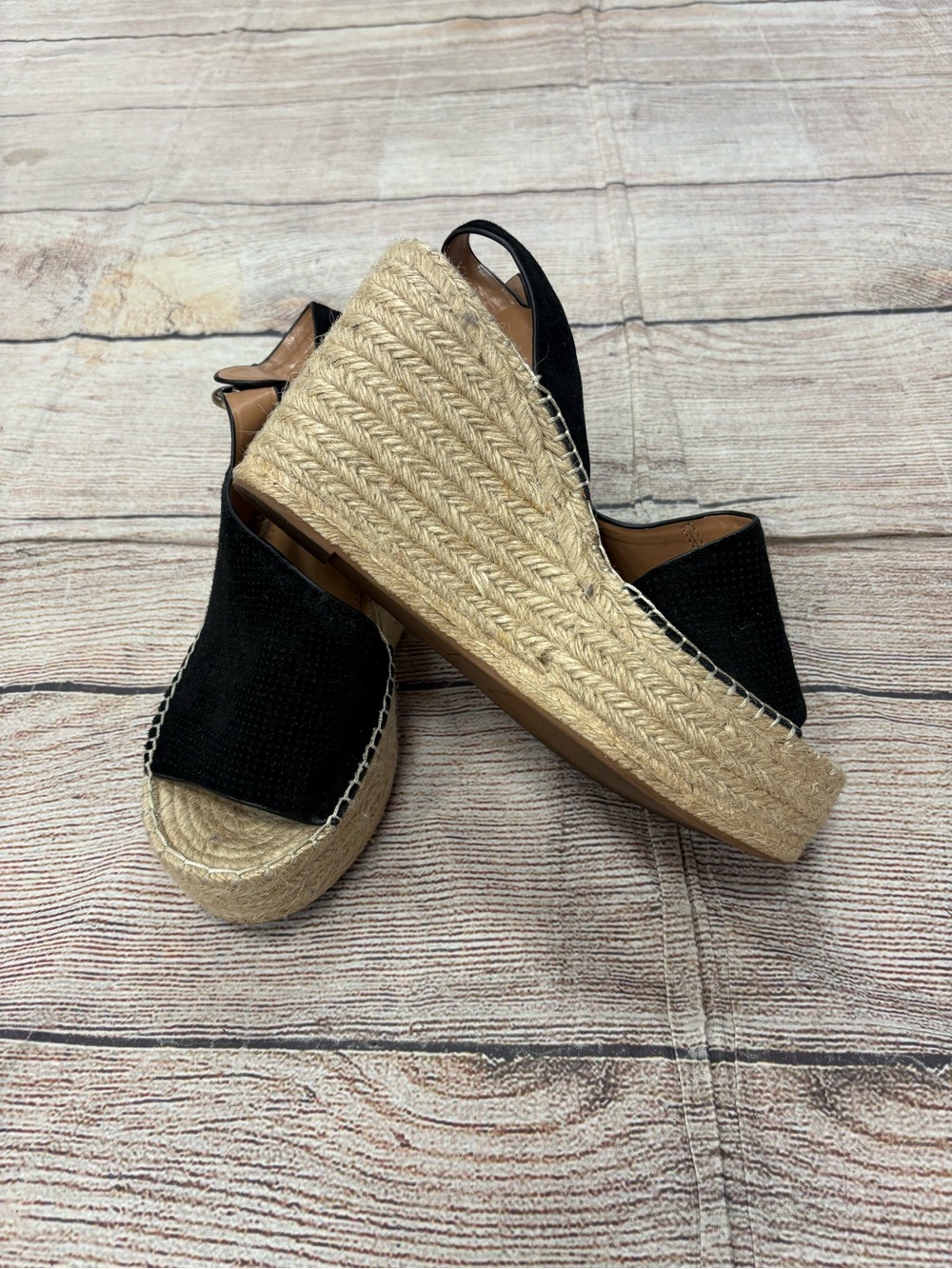 😍 Marc Fisher Black Espadrille Platform Wedge Sandals